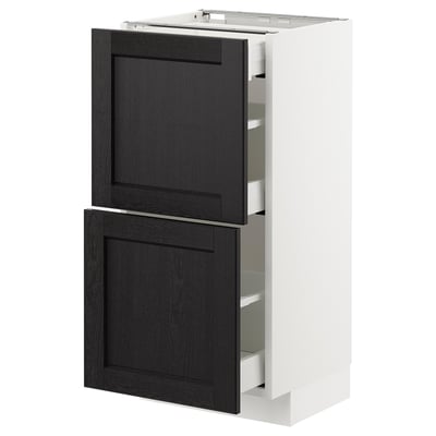 METOD Base cab with 2 fronts/3 drawers, white Maximera/Lerhyttan black stained, 40x37x80 cm