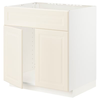 METOD Base cabinet f sink w 2 doors/front, white/Bodbyn off-white, 80x60x80 cm