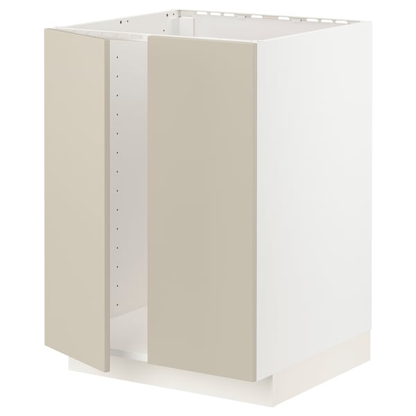 METOD Base cabinet for sink + 2 doors, white/Havstorp beige, 60x60x80 cm