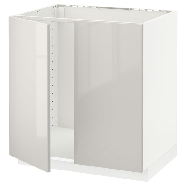 METOD Base cabinet for sink + 2 doors, white/Ringhult light grey, 80x60x80 cm