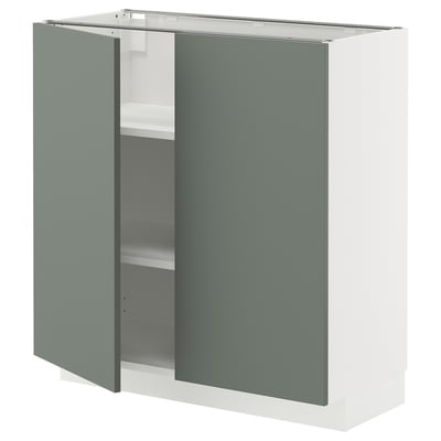 METOD Base cabinet with shelves/2 doors, white/Nickebo matt grey-green, 80x37x80 cm