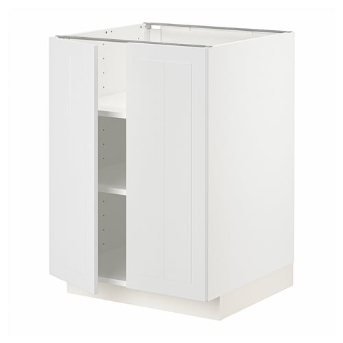 White METOD kitchen cabinet with adjustable shelves, snap hinges, modern design.
