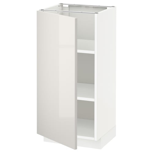 White METOD kitchen cabinet with high gloss, rectangular shape, adjustable shelf, left-opening door.
