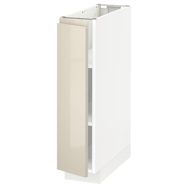 METOD Base cabinet with shelves, white/Voxtorp high-gloss light beige, 20x60x80 cm
