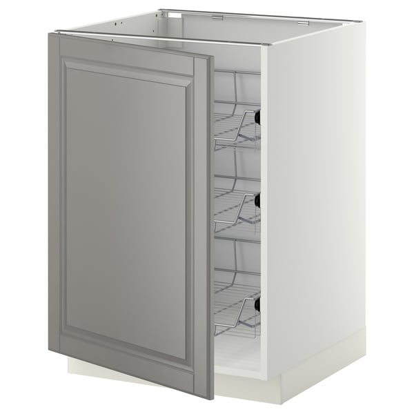 METOD Base cabinet with wire baskets, white/Bodbyn grey, 60x60x80 cm