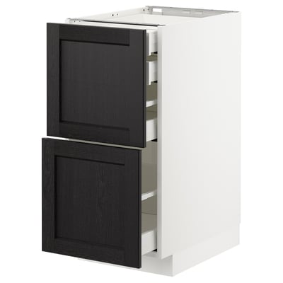 Modern kitchen cabinet, METOD, white & black, square design, 2 drawers.