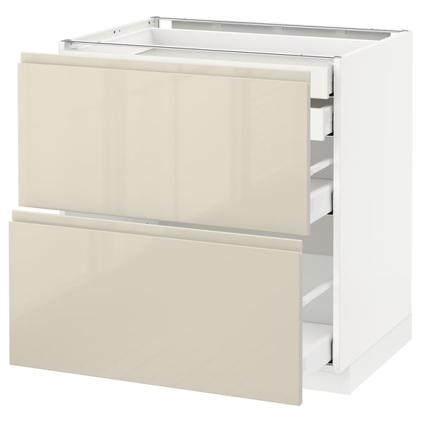METOD Base cb 2 frnts/2 low/1 md/1 hi drw, white Maximera/Voxtorp high-gloss light beige, 80x60x80 cm