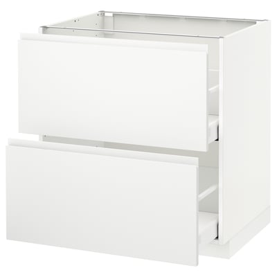 A white METOD kitchen cabinet with multiple drawers and a modern design.