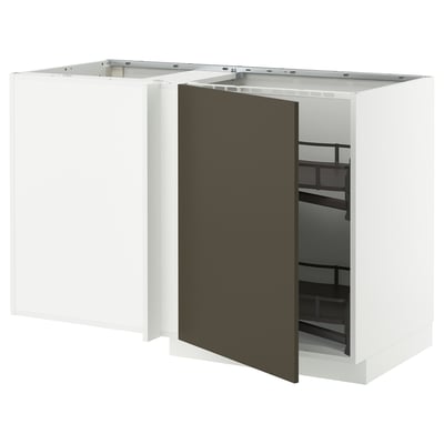 METOD Corner base cab w pull-out fitting, white/Havstorp brown-beige, 128x68x80 cm