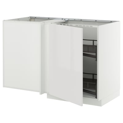 METOD Corner base cab w pull-out fitting, white/Ringhult light grey, 128x68x80 cm