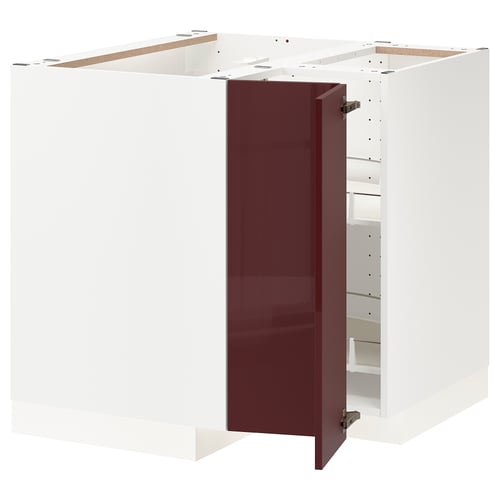 Metod Corner Base Cabinet With Carousel White Kallarp High Gloss Dark Red Brown Ikea