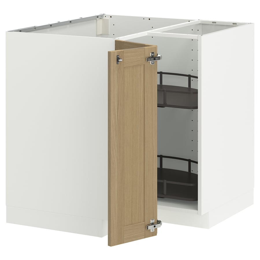METOD corner base cabinet with carousel, white/Vedhamn oak, 88x88x80 cm ...