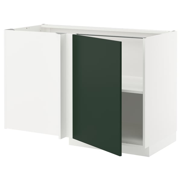 METOD Corner base cabinet with shelf, white/Havstorp deep green, 128x68x80 cm