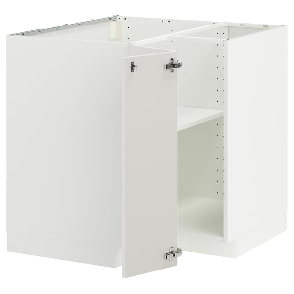 METOD Corner base cabinet with shelf, white/Ringhult light grey, 88x88x80 cm