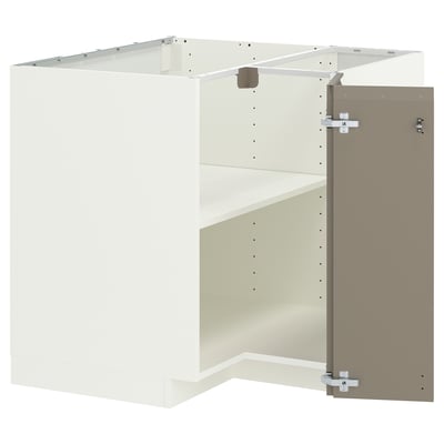 METOD Corner base cabinet with shelf, white/Upplöv matt dark beige, 88x88x80 cm