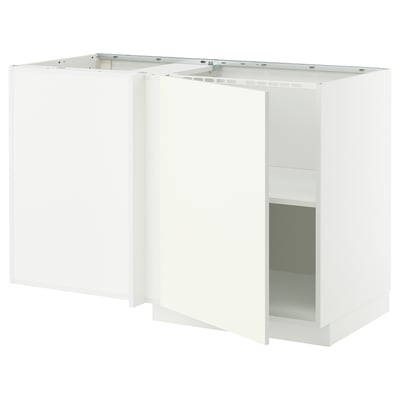 METOD Corner base cabinet with shelf, white/Vallstena white, 128x68x80 cm