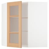 METOD Corner wall cab w shelves/glass dr, white/Vedhamn oak, 68x37x80 cm