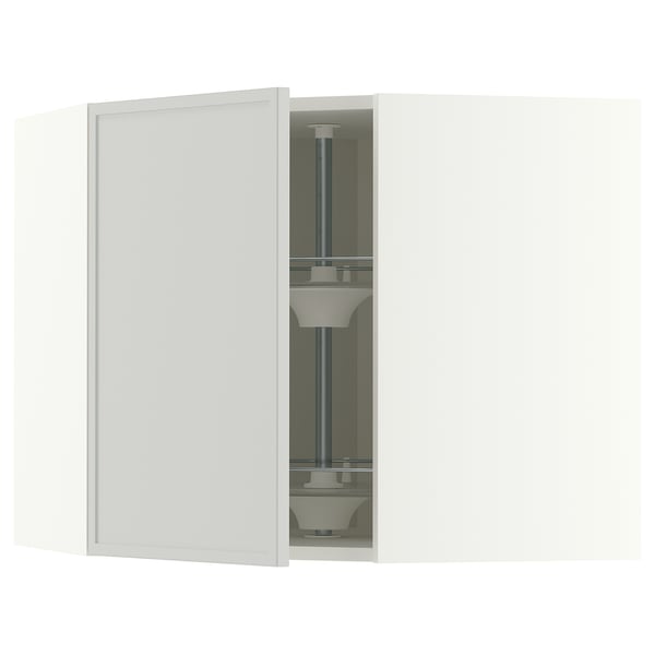 METOD Corner wall cabinet with carousel, white/Aspudden light grey, 68x37x60 cm