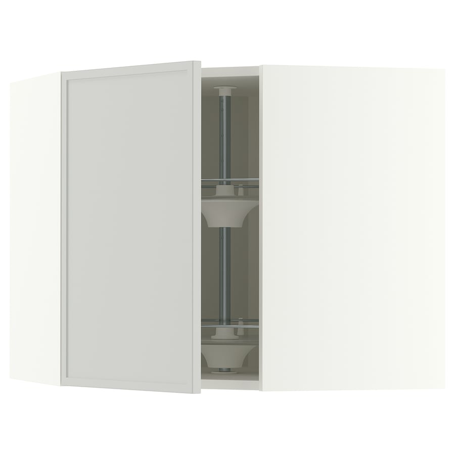 METOD corner wall cabinet with carousel, white/Aspudden light grey ...