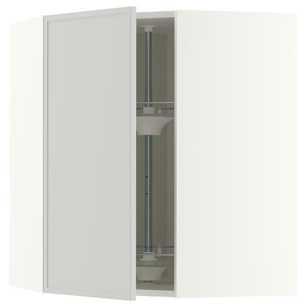 METOD Corner wall cabinet with carousel, white/Aspudden light grey, 68x37x80 cm