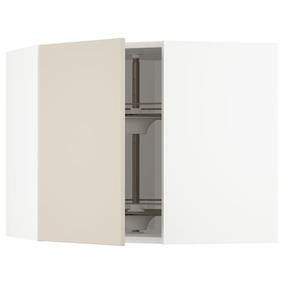 METOD Corner wall cabinet with carousel, white/Havstorp beige, 68x37x60 cm