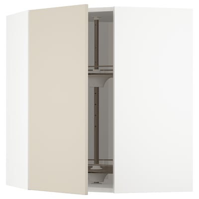 METOD Corner wall cabinet with carousel, white/Havstorp beige, 68x37x80 cm