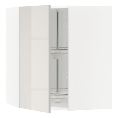 METOD Corner wall cabinet with carousel, white/Ringhult light grey, 68x37x80 cm