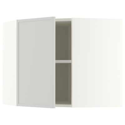 METOD Corner wall cabinet with shelves, white/Aspudden light grey, 68x37x60 cm
