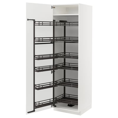 METOD High cabinet with pull-out larder, white/Ringhult light grey, 60x60x200 cm