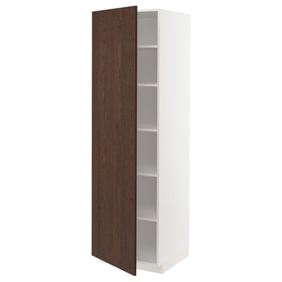 METOD High cabinet with shelves, white/Sinarp brown, 60x60x200 cm