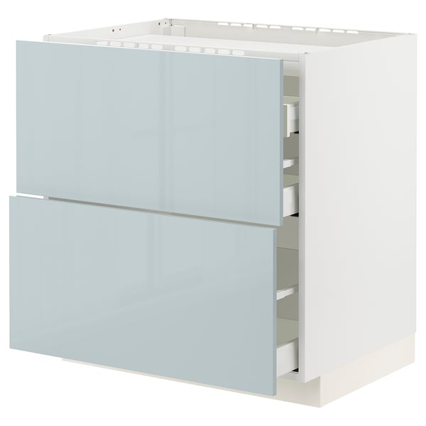 METOD / MAXIMERA Base cab f hob/2 fronts/3 drawers, white/Kallarp light grey-blue, 80x60x80 cm