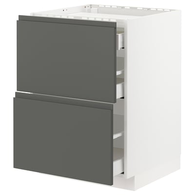 METOD / MAXIMERA Base cab f hob/2 fronts/3 drawers, white/Voxtorp dark grey, 60x60x80 cm