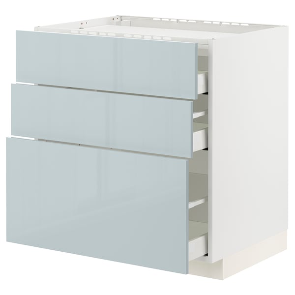 METOD / MAXIMERA Base cab f hob/3 fronts/3 drawers, white/Kallarp light grey-blue, 80x60x80 cm