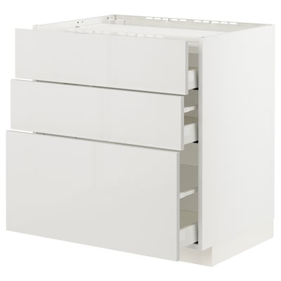 METOD / MAXIMERA Base cab f hob/3 fronts/3 drawers, white/Ringhult light grey, 80x60x80 cm