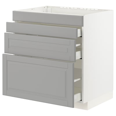 METOD / MAXIMERA Base cab f hob/4 fronts/3 drawers, white/Bodbyn grey, 80x60x80 cm