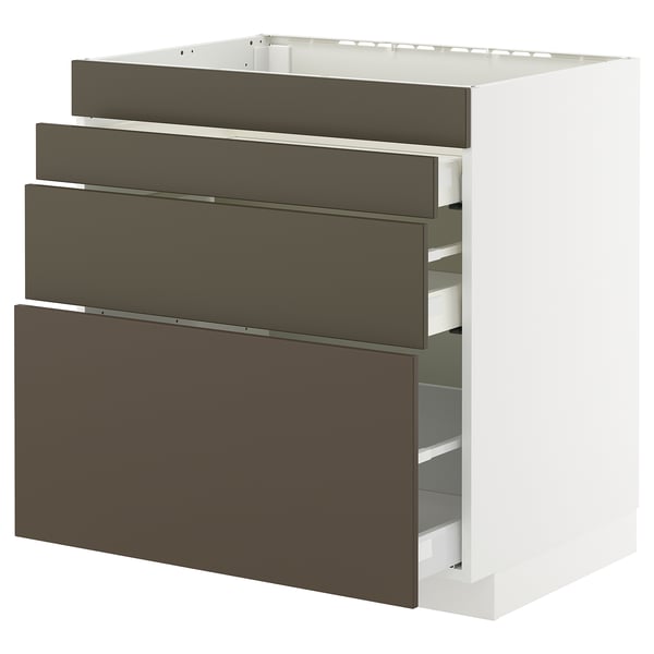 METOD / MAXIMERA Base cab f hob/4 fronts/3 drawers, white/Havstorp brown-beige, 80x60x80 cm