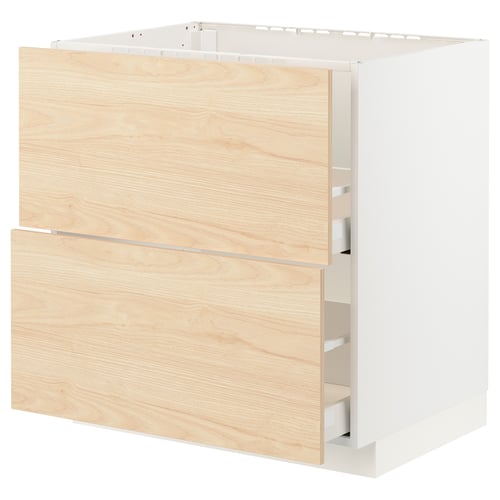 Ikea METOD light ash wood kitchen cabinet with drawers.