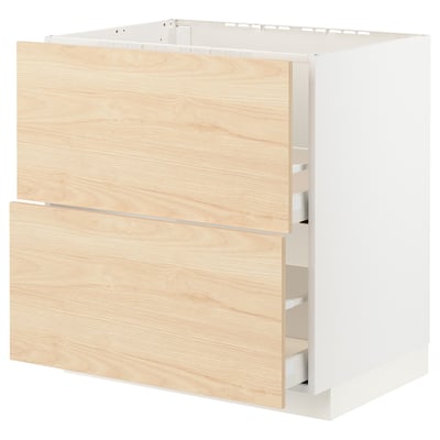METOD / MAXIMERA Base cab f sink+2 fronts/2 drawers, white/Askersund light ash effect, 80x60x80 cm
