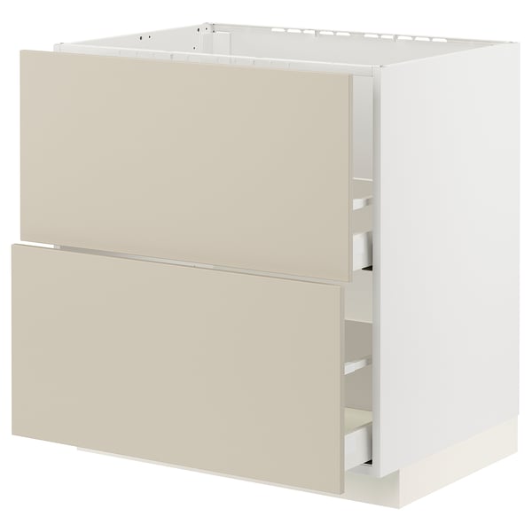 METOD / MAXIMERA Base cab f sink+2 fronts/2 drawers, white/Havstorp beige, 80x60x80 cm