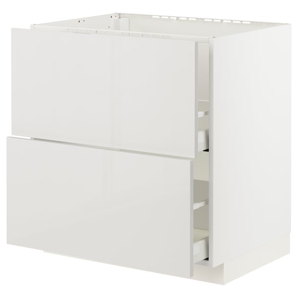 METOD / MAXIMERA Base cab f sink+2 fronts/2 drawers, white/Ringhult light grey, 80x60x80 cm