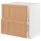 METOD / MAXIMERA Base cab f sink+2 fronts/2 drawers, white/Vedhamn oak, 80x60x80 cm