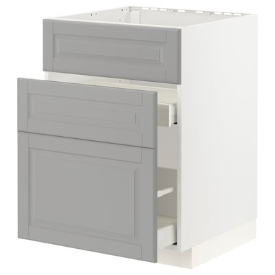 METOD / MAXIMERA Base cab f sink+3 fronts/2 drawers, white/Bodbyn grey, 60x60x80 cm