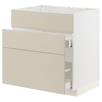 METOD / MAXIMERA Base cab f sink+3 fronts/2 drawers, white/Havstorp beige, 80x60x80 cm