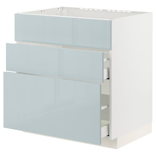 METOD / MAXIMERA Base cab f sink+3 fronts/2 drawers, white/Kallarp light grey-blue, 80x60x80 cm