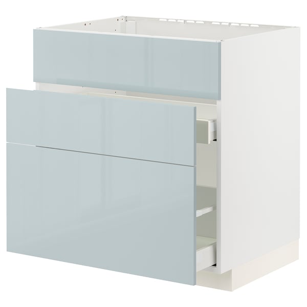 METOD / MAXIMERA Base cab f sink+3 fronts/2 drawers, white/Kallarp light grey-blue, 80x60x80 cm