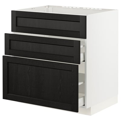 METOD / MAXIMERA Base cab f sink+3 fronts/2 drawers, white/Lerhyttan black stained, 80x60x80 cm
