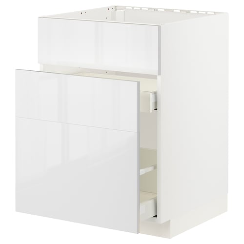 White METOD kitchen cabinet with modern, glossy finish and integrated drawers.