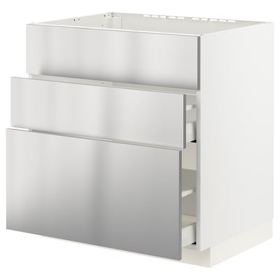 Modern ikea METOD kitchen cabinet with stainless steel drawers.