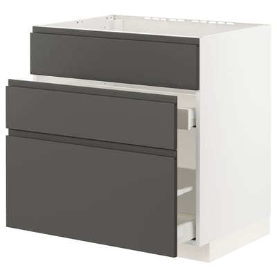 METOD / MAXIMERA Base cab f sink+3 fronts/2 drawers, white/Voxtorp dark grey, 80x60x80 cm