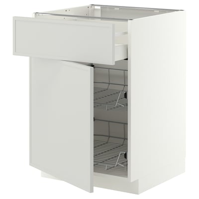 METOD / MAXIMERA Base cab w wire basket/drawer/door, white/Aspudden light grey, 60x60x80 cm